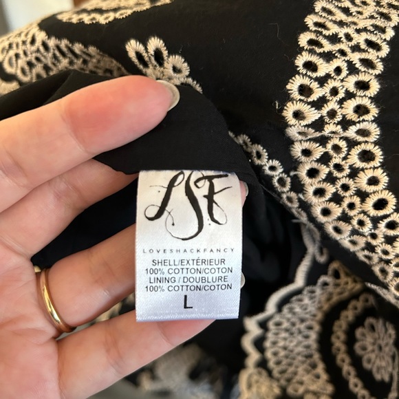 LoveShackFancy Black 'Pamela' One-shoulder Broderie Anglaise Cotton Dress Lrg - Picture 9 of 9